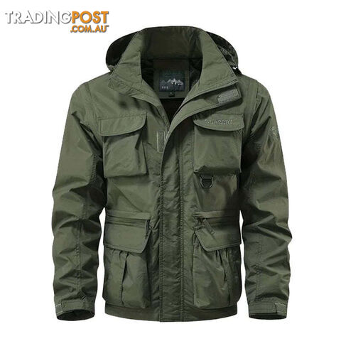 Army Green / XLZippay Detachable windproof hooded jacket men's casual waterproof multi bag cargo jacket vest