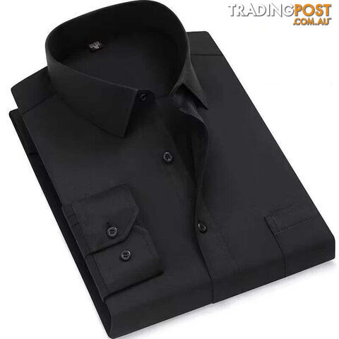 Pure Black / 46 - 7XLZippay Mens Casual Business Long Sleeved Shirt Classic Plaid Striped Male Social Dress Oversized Shirts