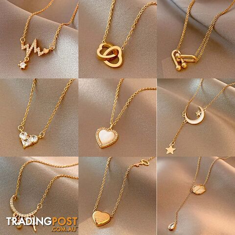 11Zippay Gold Color Stainless Steel Necklace For Women Jewelry Limited Pearl Beads Heart Pendant Necklace Birthday Gift