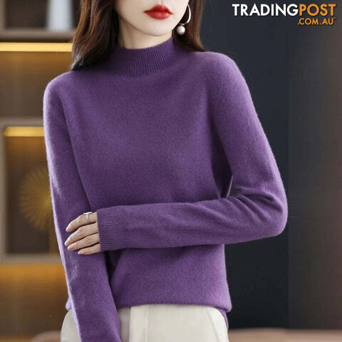 9 / MZippay 100% Pure Wool Half-neck Pullover Cashmere Sweater Women's Casual Knit Top