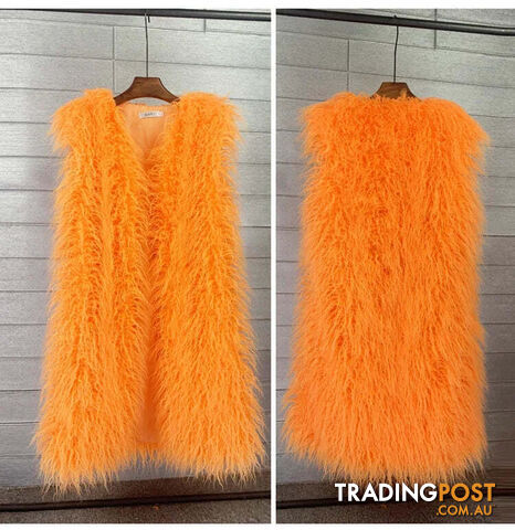 Orange / LZippay Faux Fur Women Long Vest Colorful Warm Faux Fur Big Size Plush Coats Female Jacket Autumn Winter Furry