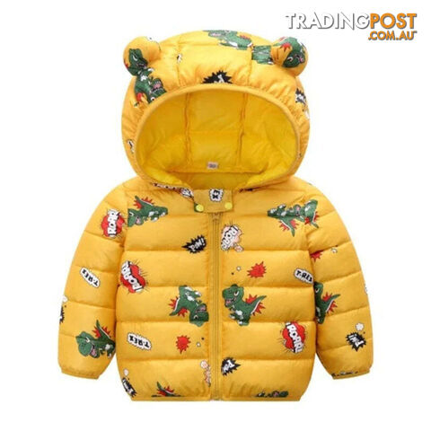 Yellow 1 / 6T(Size 130)Zippay Baby Warm Down Jackets Boys Girls Hooded Cartoon Print Outerwear Autumn Winter Coats Children Clothing Lightweight Jackets