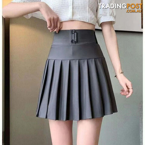 Dark Grey / XXXL (68-75KG)Zippay High Waist Women New Pleated Skirt Summer Solid Button Elastic A-line Wearing Safety Pants Fashion All-match Short Skirt
