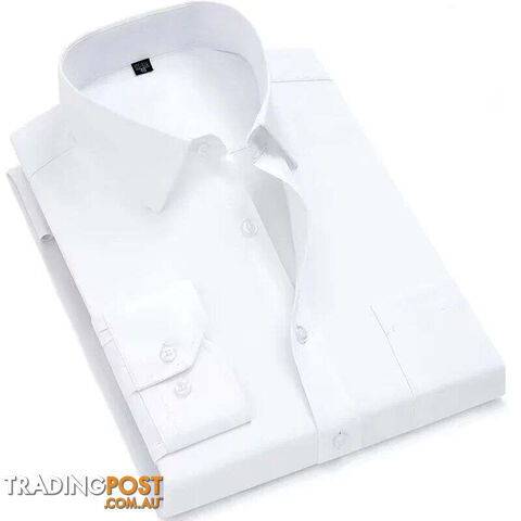 Pure White / 46 - 7XLZippay Mens Casual Business Long Sleeved Shirt Classic Plaid Striped Male Social Dress Oversized Shirts