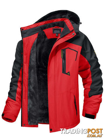 Red / 2XL(US M)Zippay Fleece Lining Mountain Jackets Mens Hiking Jackets Outdoor Removable Hooded Coats Ski Snowboard Parka Winter Outwear