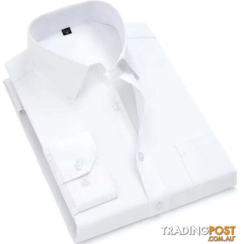 Pure White / 47 - 8XLZippay Mens Casual Business Long Sleeved Shirt Classic Plaid Striped Male Social Dress Oversized Shirts