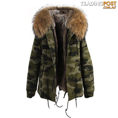 color 12 / MZippay women's army green Large raccoon fur collar hooded coat parkas outwear 2 in 1 detachable lining winter jacket brand style