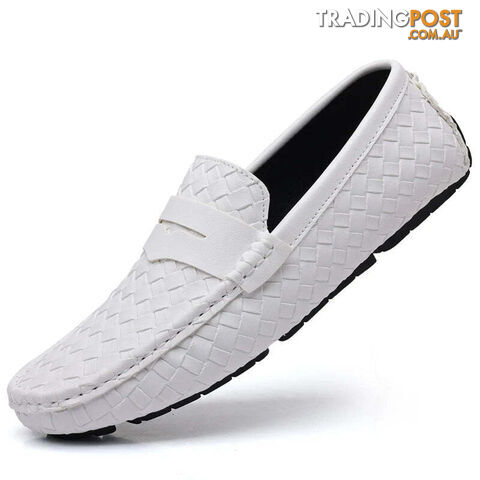 White / 44Zippay Loafers Men Handmade Moccasins Men Flats Casual Leather Shoes Comfy Loafers Shoes