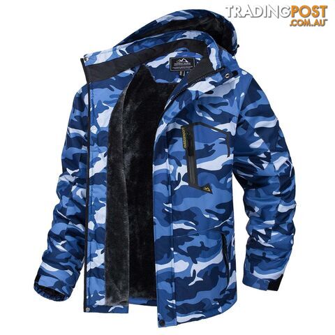 Sea Blue Camo / 7XL (US 2XL)Zippay Fleece Lining Mountain Jackets Mens Hiking Jackets Outdoor Removable Hooded Coats Ski Snowboard Parka Winter Outwear