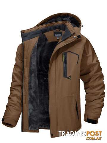 Coffee / 6XL (US XL Plus)Zippay Fleece Lining Mountain Jackets Mens Hiking Jackets Outdoor Removable Hooded Coats Ski Snowboard Parka Winter Outwear