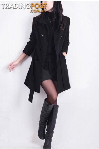 black / LZippay Women Trench Woolen Coat Winter Slim Double Breasted Overcoat Winter Coats Long Outerwear for Women Plus Size Coat Y707