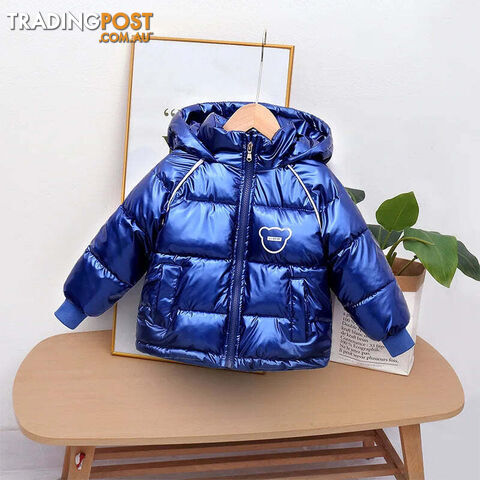 Blue / 4TZippay Winter coat hooded Down jacket thickened cartoon print childrens clothes