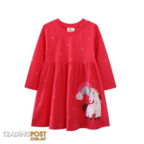 T7857 / 7TZippay Children's School Dresses With Pockets Pen Embroidery Long Sleeve Autumn Kids Preppy Style Dress