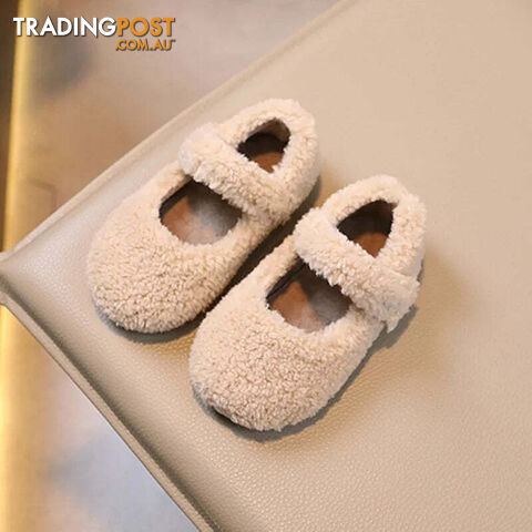 APRICOT / 30-insole18.5cmZippay Children Flat Shoes Fur Cover Toe Light Warm Kids Casual Shoe Plush Warm Non-slip Leisure Comfy Boys Girls Shoe