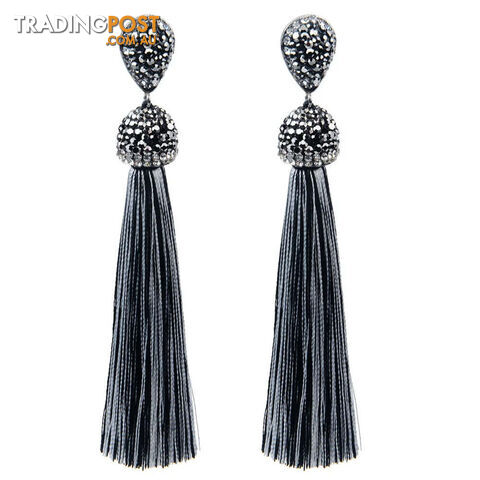 Black and whiteZippay Long Tassel Earrings Handmade Bohemian Unusual Silk Crystal Dangle Drop Hanging Earrings