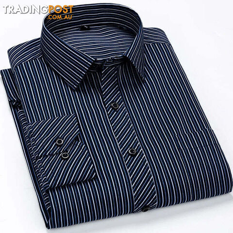 2105 / 44 - 5XLZippay Mens Casual Business Long Sleeved Shirt Classic Plaid Striped Male Social Dress Oversized Shirts