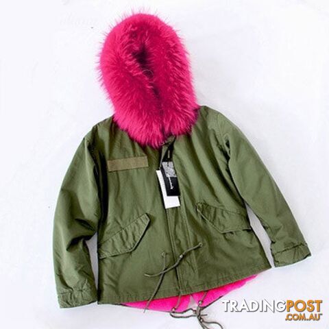Green parka rose fur / LZippay Women Winter Army Green Jacket Coats Thick Parkas Plus Size Real Fur Collar Hooded Outwear