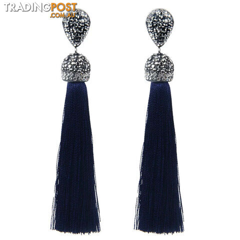 Dark BlueZippay Long Tassel Earrings Handmade Bohemian Unusual Silk Crystal Dangle Drop Hanging Earrings