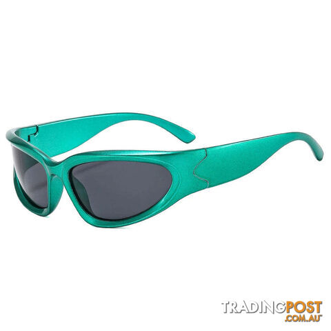 Green GrayZippay Fashion Wrap Around Cyber Y2K Sunglasses Women Silver Oval Shades Sports Cycling Sun Glasses Aesthetic Eyewear for Men Outdoor