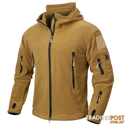 Khaki / LZippay Winter Tactical Fleece Jacket Men Warm Polar Outdoor Hoodie Coat Multi-Pocket Casual Full Zip Sport Hiking Jacket