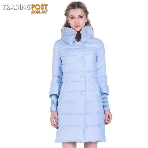 Sky Blue / MZippay Winter Down Jacket Women Long Coat Parkas Thickening Female Warm Clothes Rabbit Fur Collar High Quality Overcoat