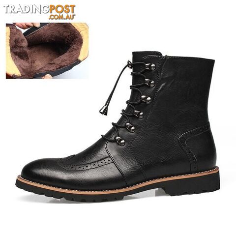 winter fur black / 9.5Zippay Arrival Fashion Bullock shoes,Handmade super warm Genuine leather winter boots Men,Casual British style Snow boots for men