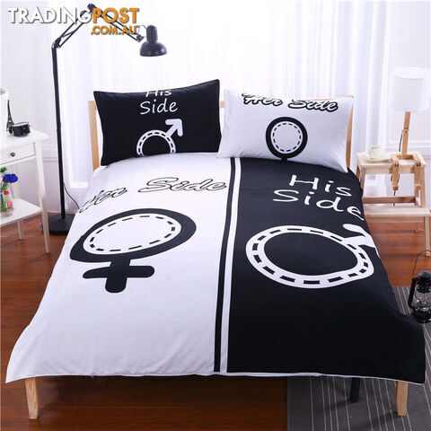 Bedding set 4 / UK KingZippay Black Bedding Set His Side & Her Side Home textiles Soft Duvet Cover and Pillowcases 3Pcs Twin Full Queen King