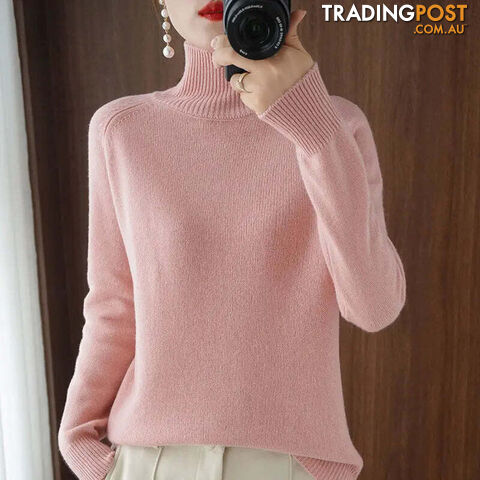 Pink / SZippay Turtleneck Pullover Cashmere Sweater Women Pure Color Casual Long-sleeved Loose