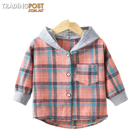 Pink / 4T(100-110CM)Zippay Children's Hooded Shirts Kids Clothes Baby Boys Plaid Shirts Coat for Spring Autumn Girls Long-Sleeve Jacket Bottoming Clothing