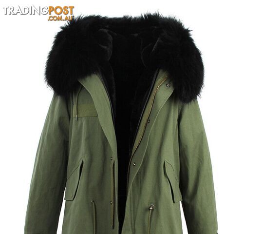 color 10 / XLZippay women's army green Large raccoon fur collar hooded coat parkas outwear 2 in 1 detachable lining winter jacket brand style