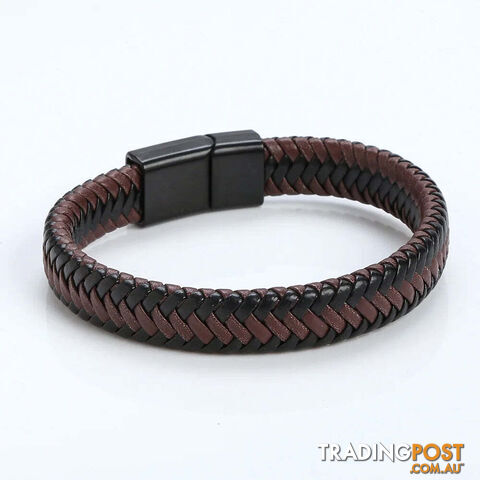 06 / 23cmZippay Punk Men Leather Braided Bracelet Hand-Woven Classic Stainless Steel Magnetic Clasp Leather Bangle