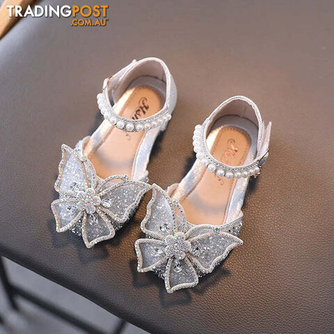 SHS104Silver / CN 26 insole 16cmZippay Summer Girls Sandals Fashion Sequins Rhinestone Bow Girls Princess Shoes Baby Girl Shoes Flat Heel Sandals