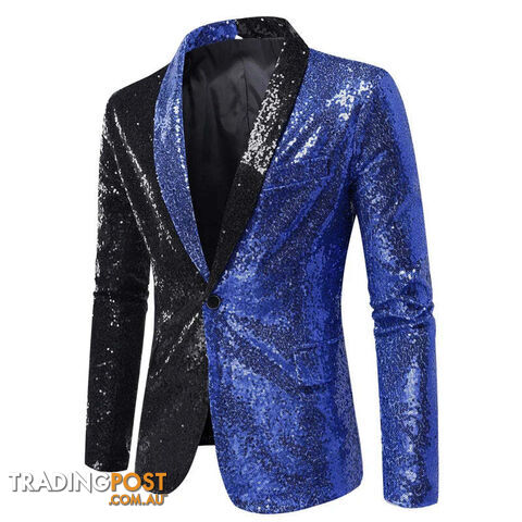 X22 Black Blue / US Size XXLZippay Shiny White Sequin Glitter Blazer for Men One Button Peak Collar Tuxedo Jacket Mens Wedding Groom Party Prom Stage