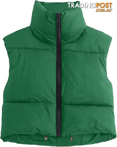 green / MZippay Women's Short Cotton Down Vest Short Stand-up Collar Warm Sleeveless Quilted Vest Outdoor Travel Jacket Tops