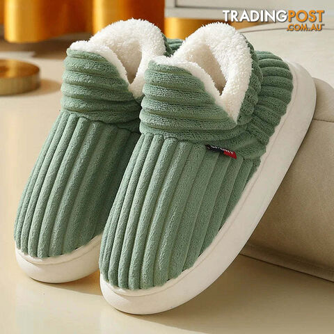 Green / CN 42-43Zippay Unisex Home Men Cotton Slippers Casual Plush Shoes Warm Velvet Sneakers