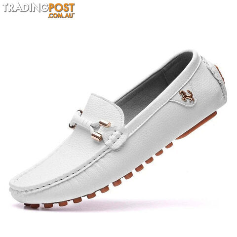 White / 47Zippay Loafers Men Shoes Casual Driving Flats Slip-on Shoes Luxury Comfy Moccasins