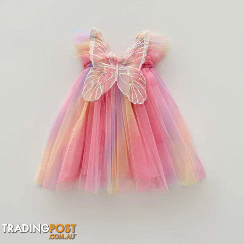 Dazzling rainbow / 5TZippay Girls Organza Wings Rainbow Mesh Dress Sleeve Baby Princess Dress Birthday Party