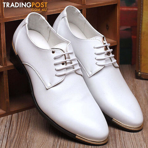 White / 8.5Zippay Fashion High Quality Genuine Pointed Leather Men Oxfords Lace-Up Business Men Shoes Men Dress Shoes Leather Shoes BRM-423