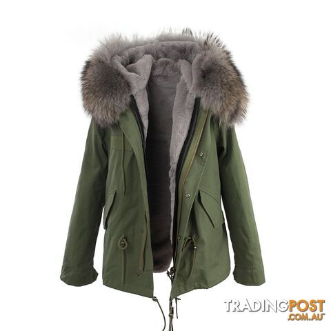 color 7 / XLZippay women's army green Large raccoon fur collar hooded coat parkas outwear 2 in 1 detachable lining winter jacket brand style