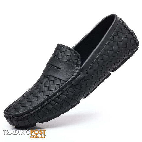 Black / 42Zippay Loafers Men Handmade Moccasins Men Flats Casual Leather Shoes Comfy Loafers Shoes