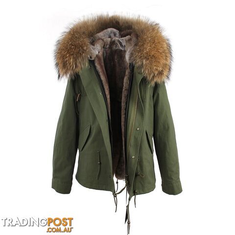 color 8 / XXLZippay women's army green Large raccoon fur collar hooded coat parkas outwear 2 in 1 detachable lining winter jacket brand style