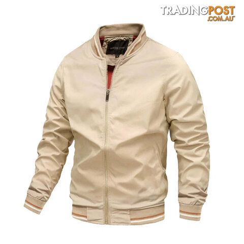 Khaki / MZippay Bomber Jacket Men Casual Windbreaker Jacket Coat Men High Quality Outwear Zipper Stand Collar Military Jacket Mens