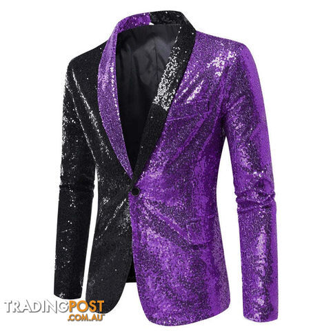 X22 Black Purple / US Size XLZippay Shiny White Sequin Glitter Blazer for Men One Button Peak Collar Tuxedo Jacket Mens Wedding Groom Party Prom Stage
