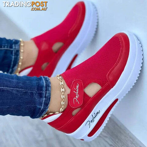 Red / 43Zippay Women Sneakers High Quality Tennis Female Canvas Casual Shoes Ladies Platform Hollow Out Sport Shoes