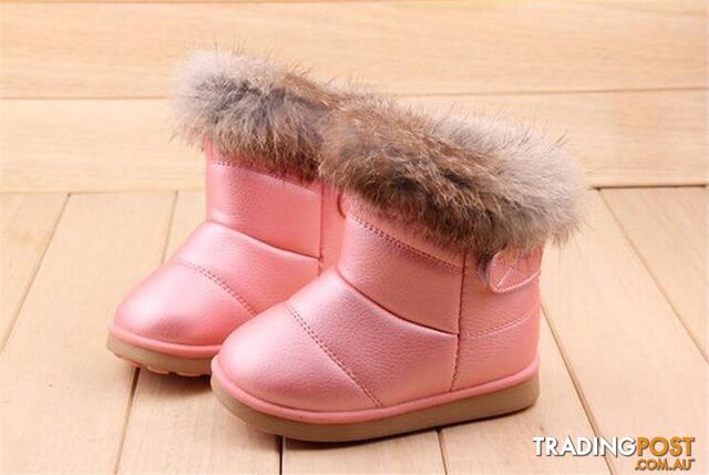 Pink / 12.5Zippay Children's NEW Real Rabbit Fur Ankle Snow Boots EU21-30 Kids Shoes Girls Boots Warm Plush Waterproof Winter Soft
