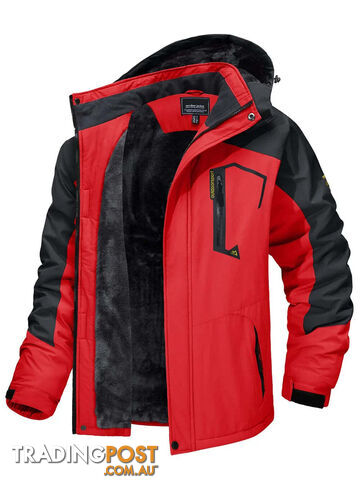 Red / 5XL (US XL)Zippay Fleece Lining Mountain Jackets Mens Hiking Jackets Outdoor Removable Hooded Coats Ski Snowboard Parka Winter Outwear