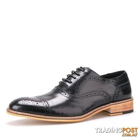 Black / 4Zippay High Quality Men Oxfords Shoes British Style Carved Genuine Leather Shoe Brown Brogue Shoes Lace-Up Bullock Business Men's Flats