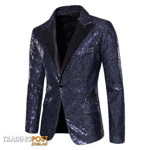 X36 Navy / US Size LZippay Shiny White Sequin Glitter Blazer for Men One Button Peak Collar Tuxedo Jacket Mens Wedding Groom Party Prom Stage