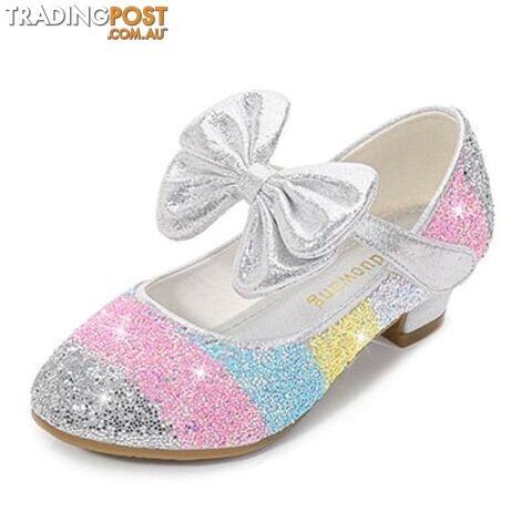 High Heel Silver / 35Zippay Girls Leather Shoes Princess Shoes Children Shoes round-Toe Soft-Sole Big girls High Heel Princess Crystal Shoes Single Shoes