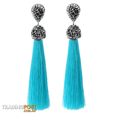 Sky BlueZippay Long Tassel Earrings Handmade Bohemian Unusual Silk Crystal Dangle Drop Hanging Earrings